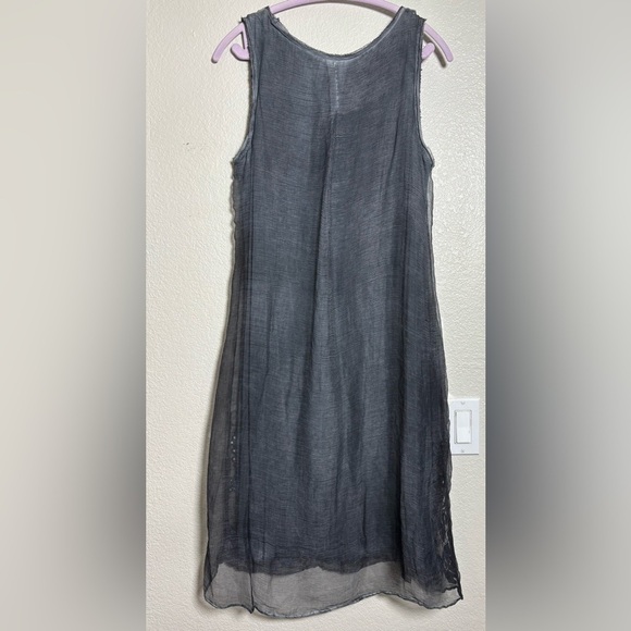 Soft Surroundings Dresses & Skirts - Soft Surroundings Charcoal Gray Silk Tank Dress w Embroidery and Viscose Liner